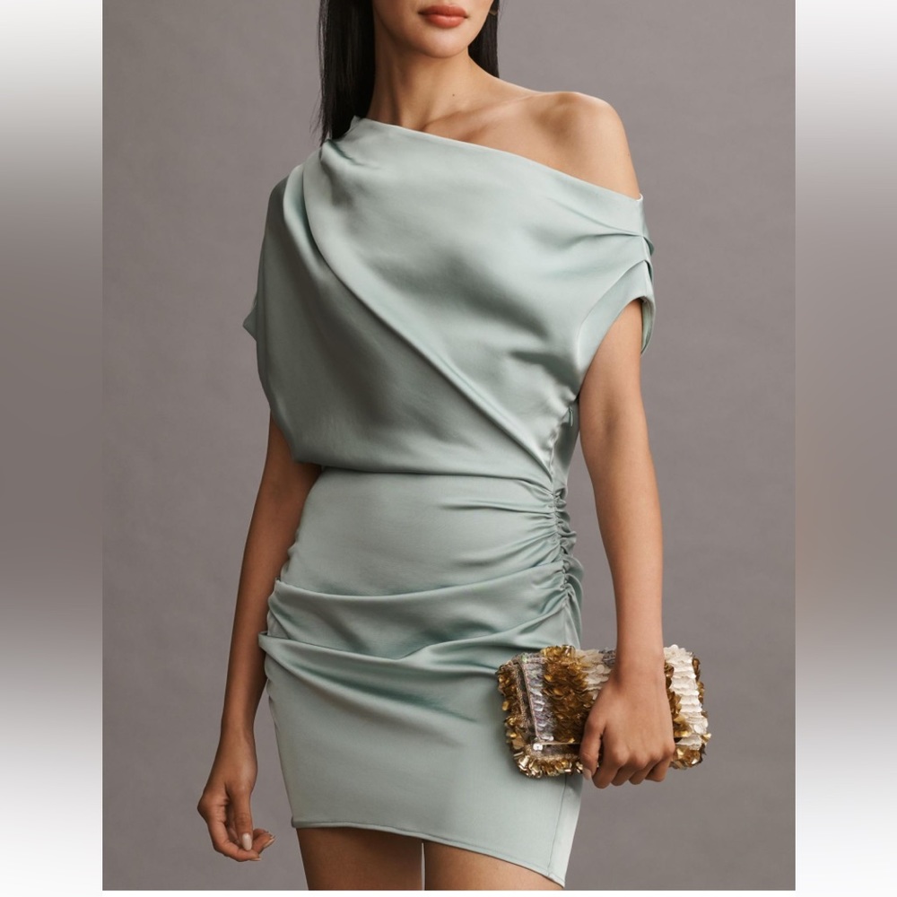 NWT Misha Off-The-Shoulder Slim Ruched Mini Dress